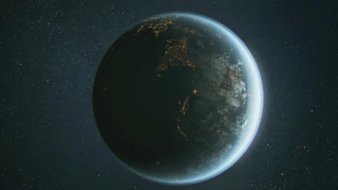 The dark side of planet Earth, a view of the glowing cities of Europe. 스톡 동영상 144762253