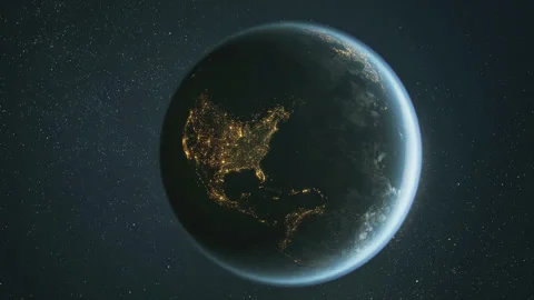 The dark side of planet Earth, a view of the glowing cities of Europe. Vídeo Stock 144777524