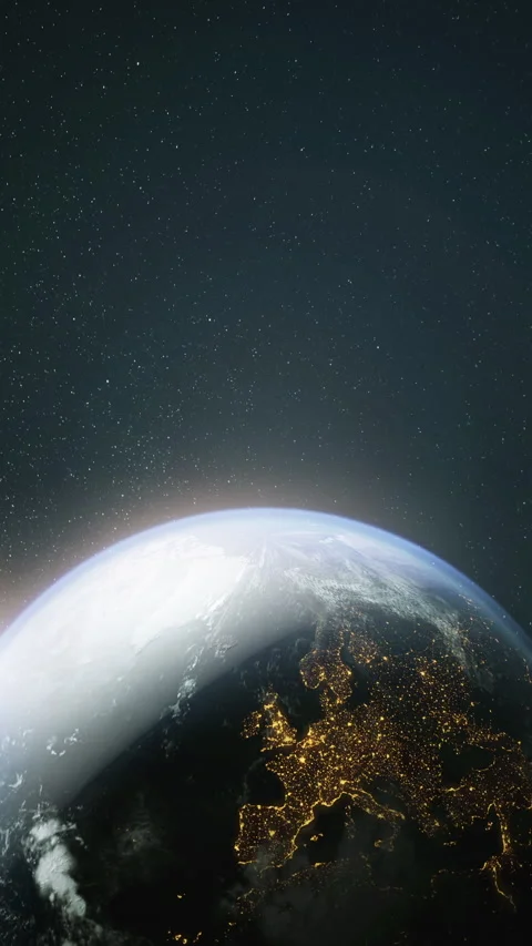The dark side of planet Earth, a view of the glowing cities of Europe Vídeo Stock 144881251