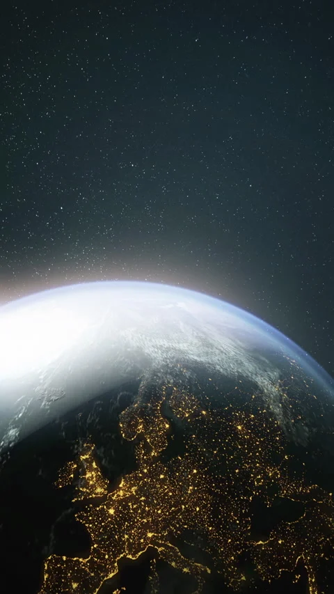 The dark side of planet Earth, a view of the glowing cities of Europe Vídeo Stock 144881273