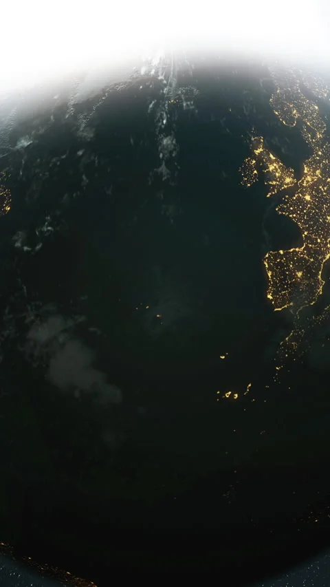 The dark side of planet Earth, a view of the glowing cities of Europe Vídeo Stock 144882873