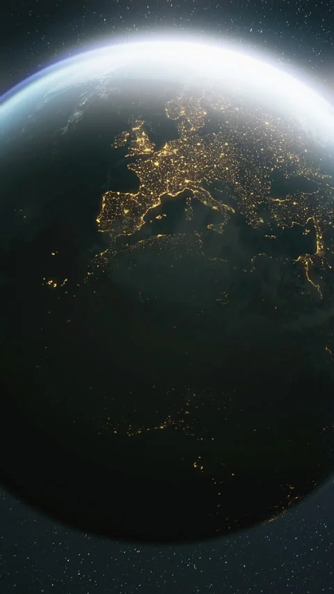 The dark side of planet Earth, a view of the glowing cities of Europe Vídeo Stock 144882901