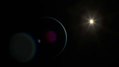 Dark Side of Planet Uranus with Sun in Background and Lens Flare Video stock 116829516