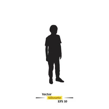 Dark silhouette of a child on a white background. Child in standing position  Stock Illustration