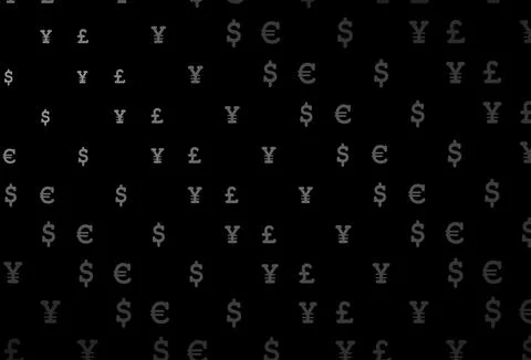 Dark silver, gray vector texture with financial symbols. Illustrazione stock