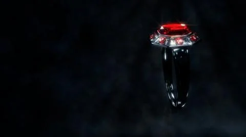 Dark silver metal ring with red ruby gemstones and empty space, fictive Stock Illustration