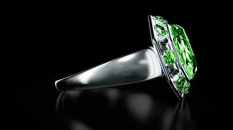 Dark silver ring with green emerald gem stones Stock Illustration