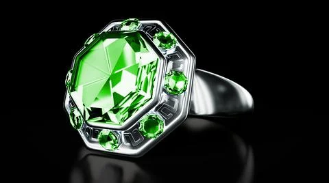 Dark silver ring with green emerald gem stones Stock Illustration