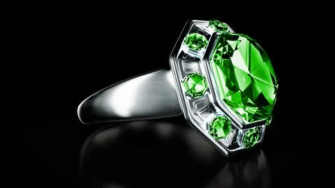 Dark silver ring with green emerald gem stones Stock Illustration