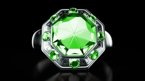 Dark silver ring with green emerald gemstones Stock Illustration