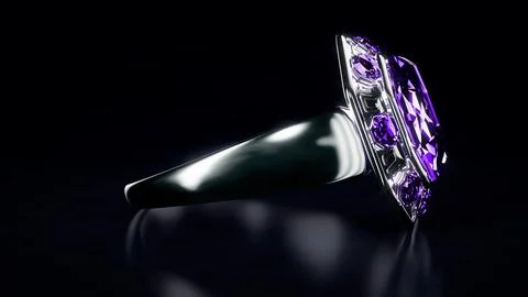 Dark silver ring with pink gem stones, isolated, fictive - object 3D rendering イラスト素材