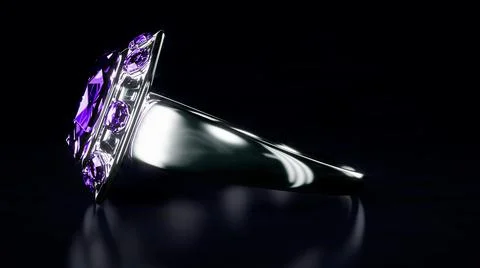 Dark silver ring with pink gems, isolated, fictitious - object 3D rendering Stock-Illustration
