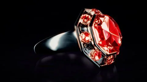 Dark silver ring with red ruby gem stones Stock Illustration