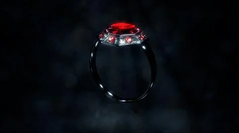 Dark silver ring with red ruby jewels, fictitious - object 3D illustration Stock Illustration