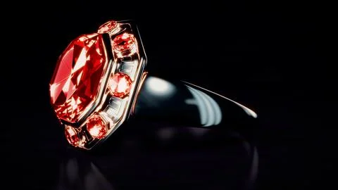 Dark silver ring with red ruby gems, isolated, fictive - object 3D rendering Stock Illustration