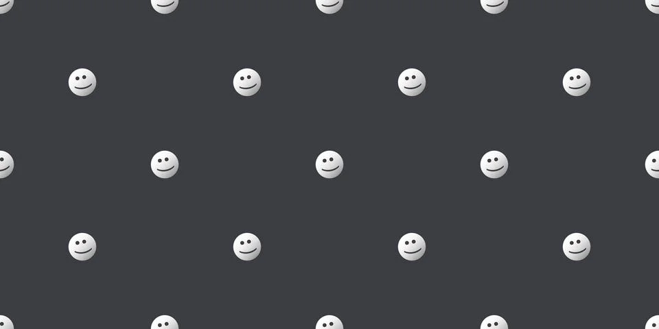 Dark Simple Minimalist Seamless  Pattern - Silver Smiling Faces - Vector Desi Stock Illustration