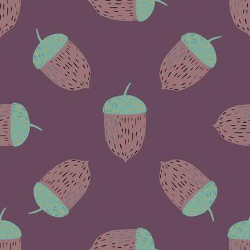 Dark simple seamless pattern with blue and pale pink colored chestnuts. Purpl Stock Illustration