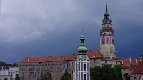 Dark Skies Loom Over a Forgotten Fairytale Town Stock Footage 313222317