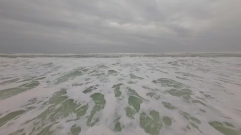 Dark skies loom over rough seas Stock Footage 345051224