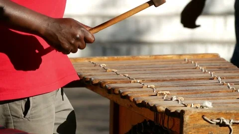 Dark skin arms hitting the bars of xylophone Vidéo 80342308