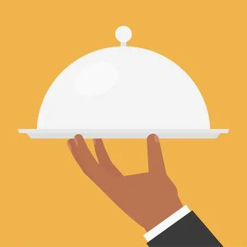 Dark-Skinned Hand in Formal Suit Holding Serving Cloche Stock Illustration