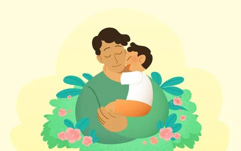 Dark-skinned or hispanic father embracing his young son Stock Illustration