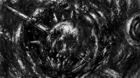 Dark skull of corpse the screaming. Black and white illustration in horror fa Stock Illustration