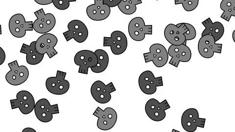 Dark skulls in cartoon comic style flying on white background. Hand drawn 4K Stock Footage 148462895