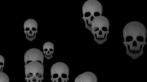Dark skulls fly up on black background, spooky elements Stock Footage 262452044