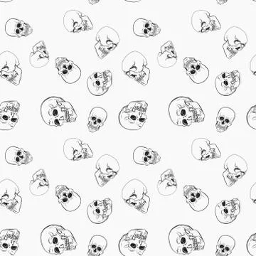 Dark skulls on white background vector pattern Stock Illustration