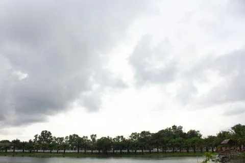 Dark sky and dramatic black cloud before rain. Stock Photos