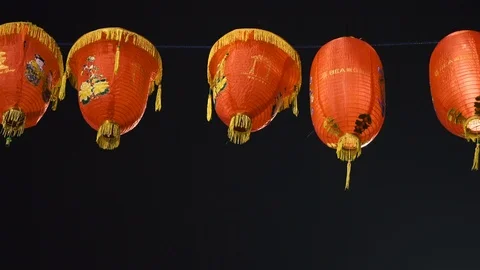 Dark sky red decorative lanterns Chinatown London Soho Wardour street Stock Footage 101505996