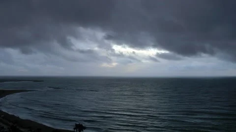 Dark sky sea waves moody calm atmospheric Stock Footage 48647137