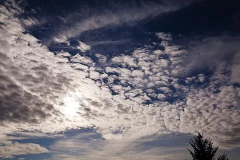 Dark sky with small white clouds Stock Photos