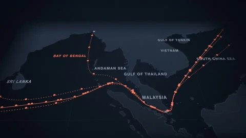 Dark Slate Perspective Map With Beaded Lanes Tracing The Containers Route From Видео 343729957