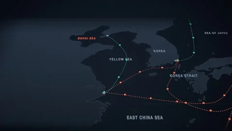 Dark Slate Perspective Map With Beaded Lanes Tracing The Containers Route From Video stock 343730376