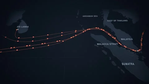Dark Slate Perspective Map With Beaded Lanes Tracing The Containers Route From Vídeos de archivo 343730723