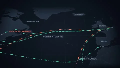 Dark Slate Perspective Map With Dashed Lanes Tracing The Containers Route From Stock Footage 343729981