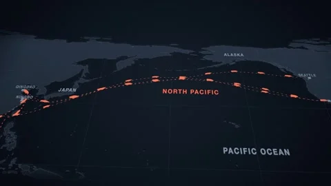 Dark Slate Perspective Map With Dashed Lanes Tracing The Containers Route From Stock Footage 343730850