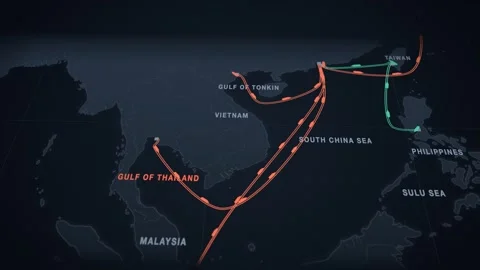 Dark Slate Perspective Map With Twin Lanes Tracing The Containers Route From 스톡 동영상 343730377