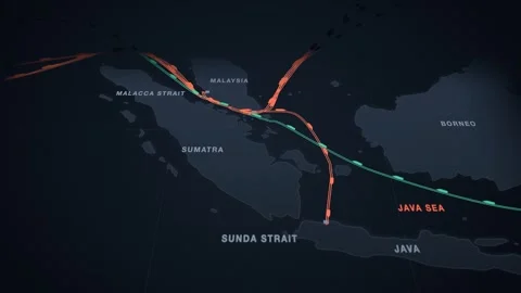Dark Slate Perspective Map With Twin Lanes Tracing The Containers Route From Stock Footage 343730562