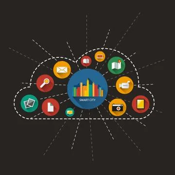 Dark Smart City Design Concept - Digital Network Connections Stock Illustration