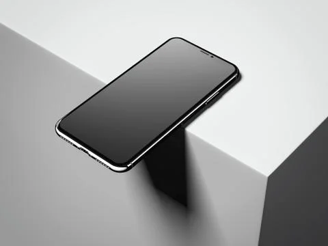 Dark smartphone on the box edge. 3d rendering Illustrazione stock