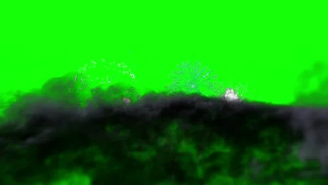 Dark smoke clouds rolling across green screen background with rising particles Stock Footage 343805150