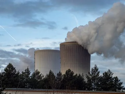 Dark Smoke Stack out of a Power Plant Stock Photos