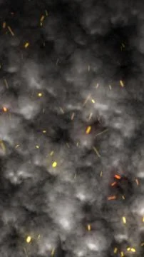 Dark smoky background with floating glowing embers and sparks, cinematic fire Illustrazione stock