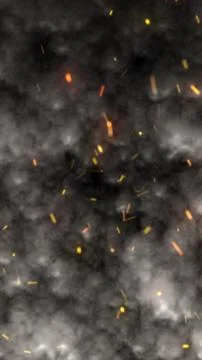 Dark smoky background with floating glowing embers and sparks, cinematic fi.. Stock Illustration
