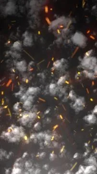 Dark smoky background with floating gray clouds and glowing orange sparks, .. 스톡 일러스트