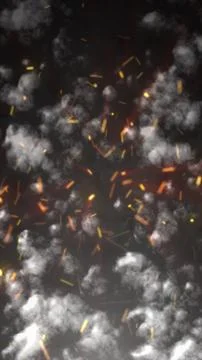 Dark smoky background with floating gray clouds and glowing orange sparks, .. 스톡 일러스트