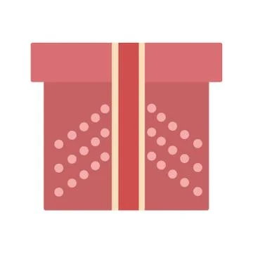 The dark soft pink gift box with rounds, red and white ribbon is isolated on a Stock Illustration